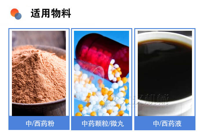 醫(yī)藥振動(dòng)篩適用物料：中/西藥粉，中藥顆粒/微丸，中/西藥液。